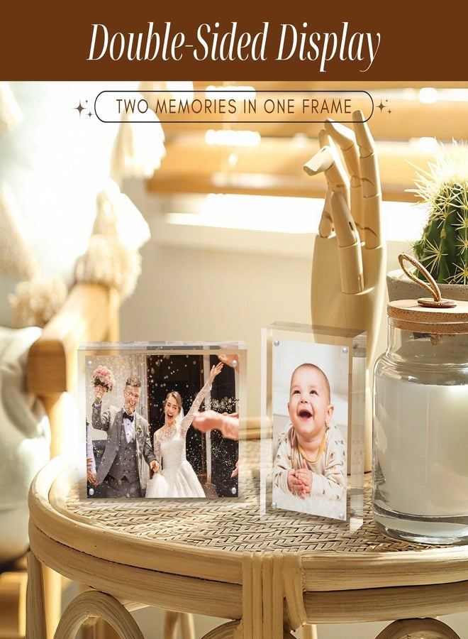 CATIFLIN 4x6 Magnetic Acrylic Frames 2 Pack, Double Sided Clear Frameless Picture Frame Blocks, 20mm Thick Photo Frames Free Standing Display for Family Photos, Certificates, Office, Artwork - Image 5
